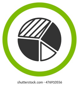 Pie Chart vector bicolor rounded icon. Image style is a flat icon symbol inside a circle, eco green and gray colors, white background.