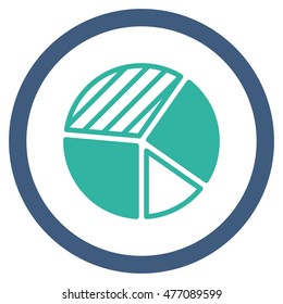 Pie Chart vector bicolor rounded icon. Image style is a flat icon symbol inside a circle, cobalt and cyan colors, white background.