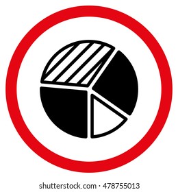 Pie Chart vector bicolor rounded icon. Image style is a flat icon symbol inside a circle, intensive red and black colors, white background.