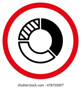 Pie Chart vector bicolor rounded icon. Image style is a flat icon symbol inside a circle, intensive red and black colors, white background.