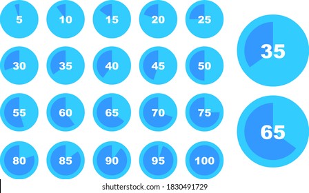 Pie Chart vector circle diagram info graphic, set of 15 to 95 percentage