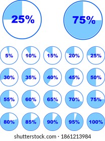 Pie Chart vector circle diagram info graphic, set of 5 to 100 percentage