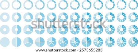 Pie chart vector. Circle pie chart diagram. 2,3,4,5,6,7,8,9,10,11,12 sections or steps. Flat process cycle. Pie chart set, Circle icons for infographic. Progress sectors