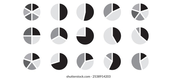 pie chart vector collection isolated on a white background, color wheels