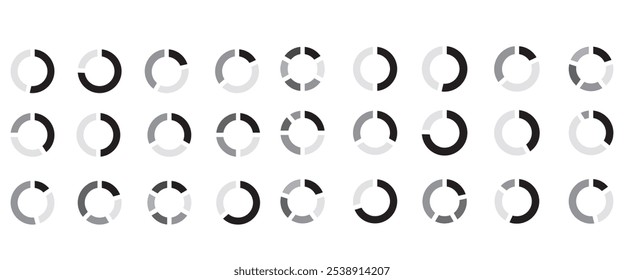 pie chart vector collection isolated on a white background, color wheels