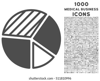 Pie Chart vector icon with 1000 medical business icons. Set style is flat pictograms, gray color, white background.