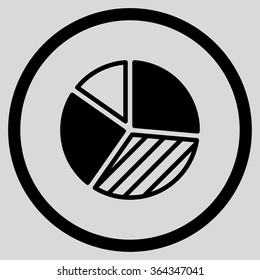 Pie Chart vector icon. Style is flat circled symbol, black color, rounded angles, light gray background.