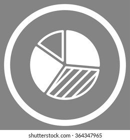 Pie Chart vector icon. Style is flat circled symbol, white color, rounded angles, gray background.