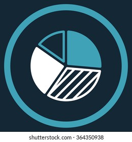 Pie Chart vector icon. Style is bicolor flat circled symbol, blue and white colors, rounded angles, dark blue background.