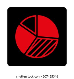 Pie Chart vector icon. This flat rounded square button uses intensive red and black colors and isolated on a white background.