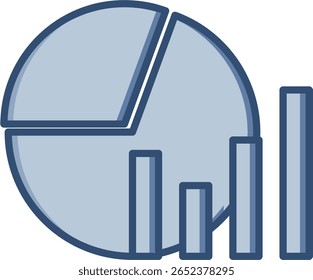 Pie chart vector icon with transparent background. Changeable blue color design.
