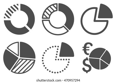 Pie Chart vector icons. Pictogram style is gray flat icons with rounded angles on a white background.