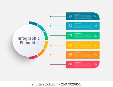 Pie chart vector infographic template with 6 steps.