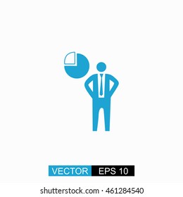 Pie chart vector. Isolated blue icon on white background.