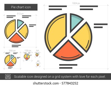 Pie chart vector line icon isolated on white background. Pie chart line icon for infographic, website or app. Scalable icon designed on a grid system.