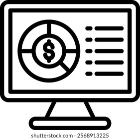 Pie Chart Vector Lineal Icon On White Background.