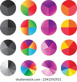 Pie chart vector set. Pie charts diagrams in progress colors.