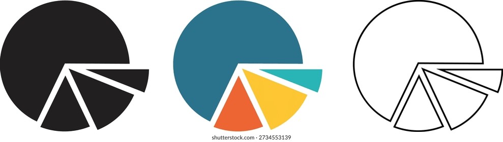 Pie Chart Vector Set. Solid, Colored, and Outline Infographic Elements for Data Visualization