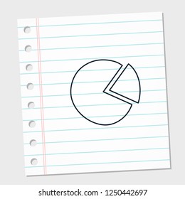 Pie chart with white and line paper note background template design. Finance and business concept logo icon. Vector illustration