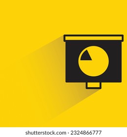 gráfico circular en pizarra electrónica con sombra sobre fondo amarillo