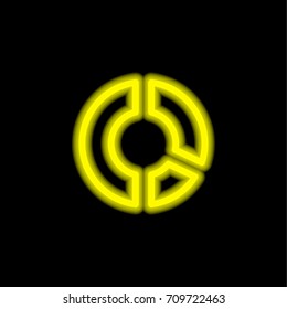 Pie chart yellow glowing neon ui ux icon. Glowing sign logo vector