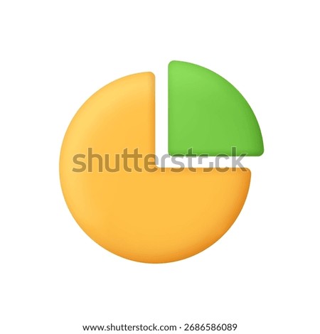 Pie chart with yellow and green segments. Presentation, infographic, analytics, financial planning, data analysis, statistics and business report concept. 3d vector icon. Cartoon minimal style.