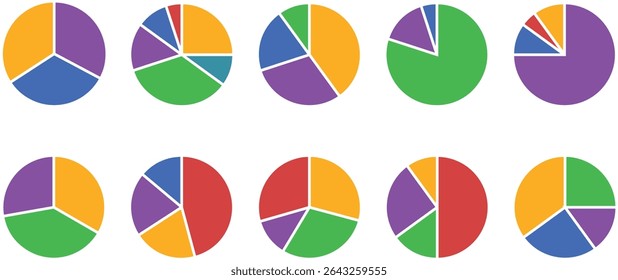 Pie charts diagram. Pie chart divided equal parts. Progress sectors. ring percentage wheel. Charts diagram segment infographic
