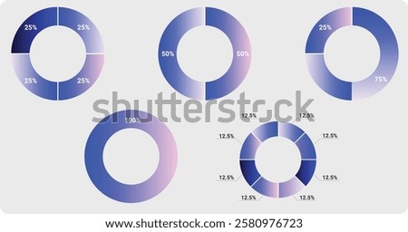 Pie charts, diagram, doughnut chart, segmented circles, circular graphics. Sunburst charts trees. Round chart wheel circular hub with different section donut pie business infographic template