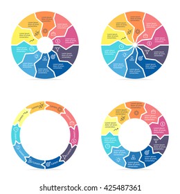 Pie charts, diagrams with 10 steps, parts. Vector design elements.