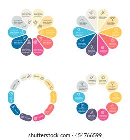 Pie charts, diagrams with 10 steps, parts. Vector design elements.