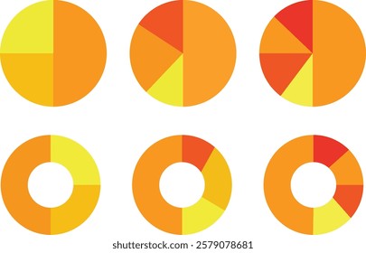 Pie charts diagrams. Pie chart infographic set. Different color circles. donut and pie chart infographic elements se. Vector illustration
