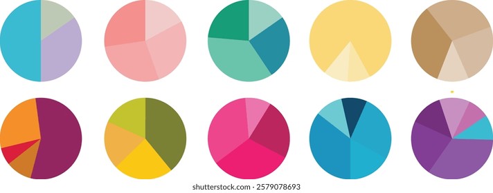 Pie charts diagrams. Pie chart infographic set. Different color circles. donut and pie chart infographic elements se. Vector illustration
