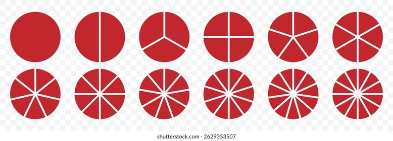 Pie charts diagrams. Circle pie chart diagram segmented icons. Segmented circle icons for infographic, data analysis, web design, ui or presentation. Vector illustration. 