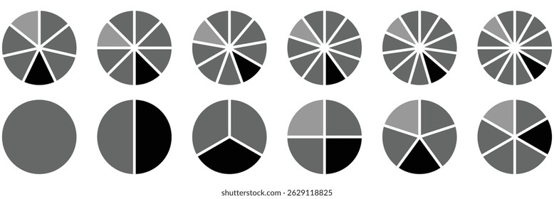 Pie charts diagrams.  Circle division infographic icon set.