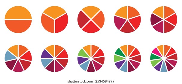 Pie charts diagrams. Different color circles. donut and pie chart infographic elements set. Colorful diagram collection with. Circle icons for infographic.Vector illustration