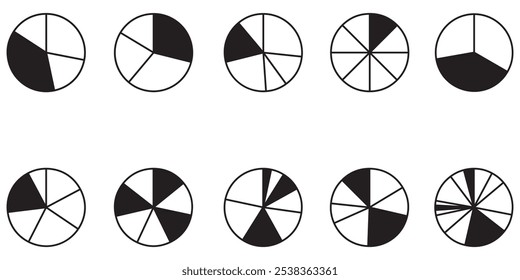 Pie charts diagrams. Different color circles isolated. Infographic element round shape. Vector design eps 10