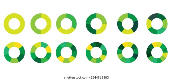 Pie charts diagrams. Different color circles isolated. Infographic element round shape . 333