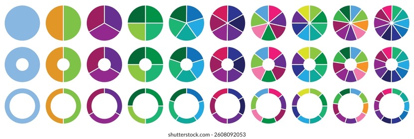 Pie charts diagrams. Different color circles isolated. Infographic element round shape. Vector-eps 10.
