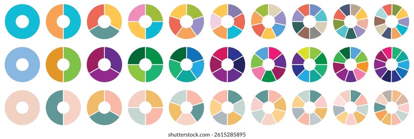 Pie charts diagrams. Different color circles. donut and pie chart infographic elements set. Colorful diagram collection with. Circle icons for infographic. Vector-eps 10