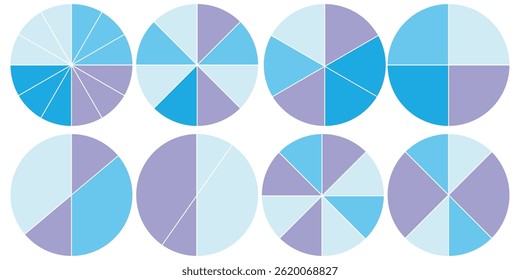 Pie charts diagrams. Different color circles. donut and pie chart infographic elements set. Colorful diagram collection with. Circle icons for infographic.