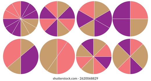 Pie charts diagrams. Different color circles. donut and pie chart infographic elements set. Colorful diagram collection with. Circle icons for infographic.