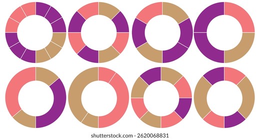 Pie charts diagrams. Different color circles. donut and pie chart infographic elements set. Colorful diagram collection with. Circle icons for infographic.