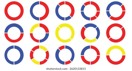 Pie charts diagrams. Different color circles. donut and pie chart infographic elements set. Colorful diagram collection with. Circle icons for infographic.