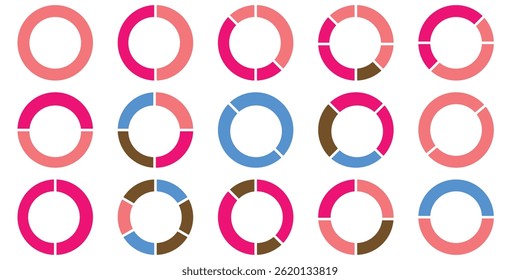 Pie charts diagrams. Different color circles. donut and pie chart infographic elements set. Colorful diagram collection with. Circle icons for infographic.