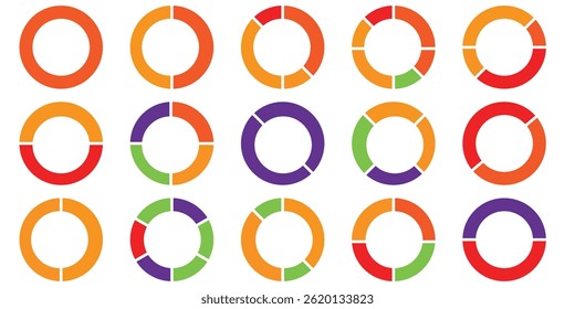 Pie charts diagrams. Different color circles. donut and pie chart infographic elements set. Colorful diagram collection with. Circle icons for infographic.