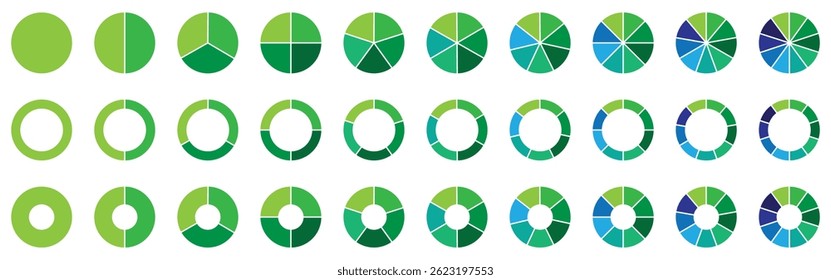 Pie charts diagrams. Different color circles isolated. Infographic element round shape. Vector-eps 10