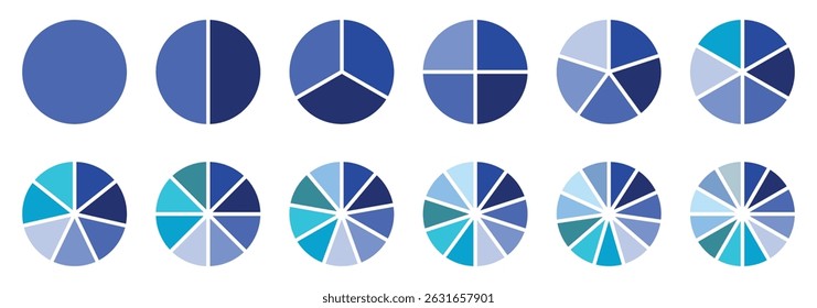 Pie charts diagrams. Different color circles isolated. Infographic element round shape. Vector.
