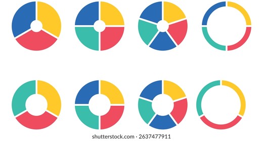 Pie charts diagrams. Different color circles isolated. Infographic element round shape. Vector eps 10
