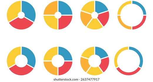 Pie charts diagrams. Different color circles isolated. Infographic element round shape. Vector eps 10