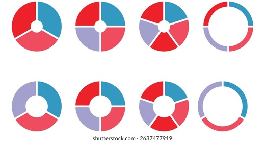 Pie charts diagrams. Different color circles isolated. Infographic element round shape. Vector eps 10